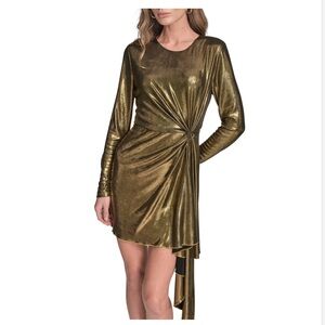 NWT BCBG Women's Long Sleeve Metallic Surplus A-Line Mini Cocktail Dress